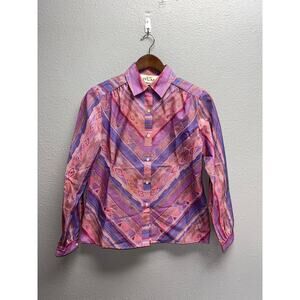 Womens Button Up Shirt RLM USA Made Size 10 Petite Long Sleeve Purple Pink 10